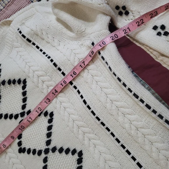 TALBOTS Women's M Velvet Ribbon Sweater Cream Cable Knit Black Ribbon Sweater - Picture 4 of 6